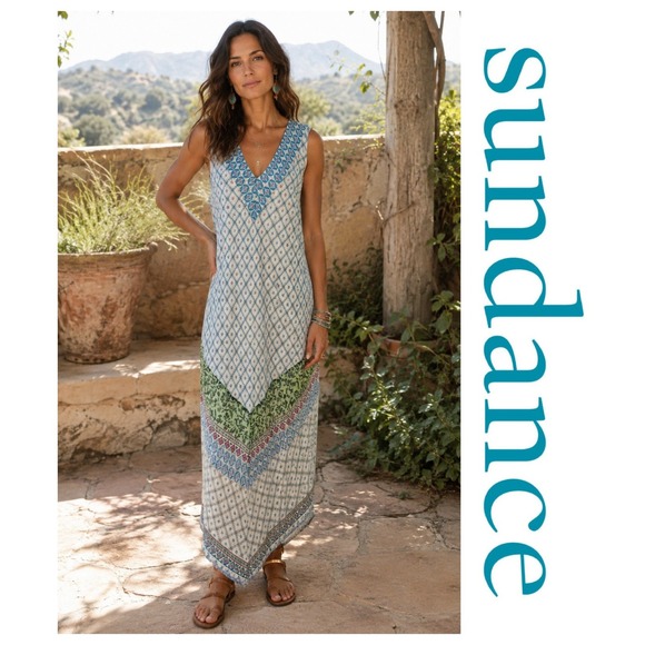 Sundance Dresses & Skirts - Sundance 100% Silk Sleeveless Handkerchief Hem Maxi Dress Size L